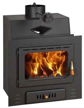 Prity M W18 Fireplace Insert Water-Carrying 23.5 kW Total Output (5.1 kW Air + 18.4 kW Water) Diameter 200 mm Flue Pipe 37 L Water Tank Compact Wood Stove for Central Heating