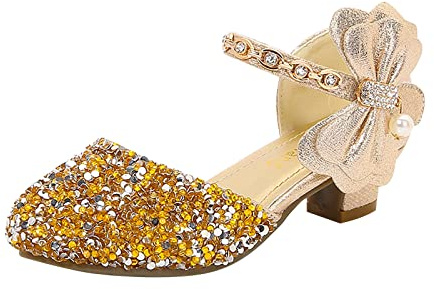 Glittersandaler, flickor, högklackade skor, prinsesskor med ankelrem, kristallskor, glitter, bröllopsskor, eleganta klackskor, stängda tåskor, balettskor som present