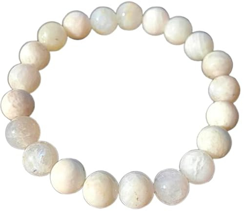 Naturlig månsten 8 mm ädelsten | Slät skuren rund sten | Vit färgsten | Energielastiskt armband | Helande Armband | Handgjorda smycken | WW_WOSB_00808