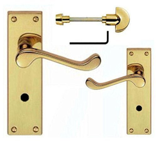 Carlisle Brass - Victorian Scroll Door Handles Bathroom Lock Set for Internal Bathroom and Bedroom Doors 155x40mm Backplate (Polished Brass)