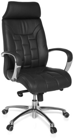 AMSTYLE Bürostuhl Echtleder schwarz bis 120kg Schreibtischstuhl Wippfunktion Chefsessel Armlehnen Drehstuhl X-XL