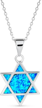 Bling Jewelry Pendentif Collier Avec Pendentif Etoile De David En Opale Bleue Créé En Incrustation Judaïque Hanoukka Pour Bat Mitzvah Pour Femmes Adolescentes En Argent Sterling .925