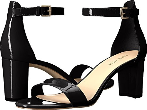 Nine West Women's Pruce Heeled Sandal, Black Patent, 8