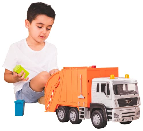 Driven by Battat Großer Müllabfuhrwagen 54 cm Mit Lichtern, Geräuschen und Funktionen LKW Spielzeug Müllauto ab 3 Jahren, Kinder Spielzeug Mädchen und Jungen WH1215Z Orange