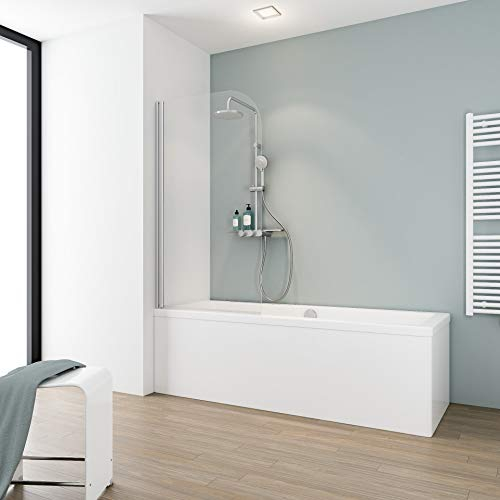 Schulte pare baignoire 80 x 140 cm, profilé alu-argenté, montage gauche droite, écran 1 volet pivotant rabattable, 180° contre le mur, verre de sécurité 5 mm transparent, joint d'étanchéité