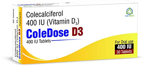 Vitamin D 400 IU –Equivalent to 10 mcg - ColeDose D3, Premium Vitamin - Easy Swallow 30 Tablets- One a Day