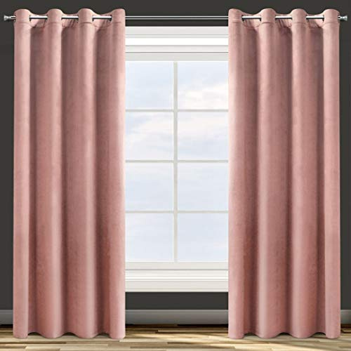 Design91 Samtvorhang Ösen Ösenschal Blickdichte Vorhänge Samt Velours 140x250 Samtvorhänge ROSA (DUNKELROSA)