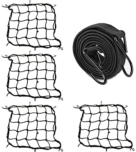 4 Pieza Red de Equipaje, Red para Equipaje de Motocicleta, Red para Casco con Ganchos, Viene con un Cordón de Sujeción para Motocicleta Adecuado para Sujetar Cascos o Equipaje de Motocicleta(Negro)