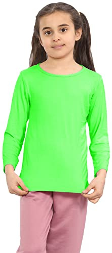 Hamishkane® Barn långärmad skola t-shirt, vanlig rund hals stretchiga flickor långärmade toppar, avslappnade och bekväma barn T-shirts - pojkar och flickor skoltröjor, NEONGRÖNT, 7-8 År