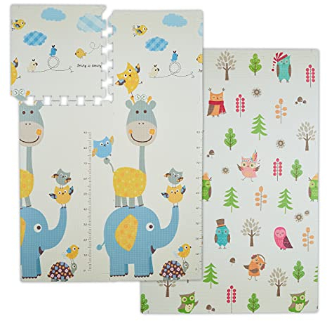 Relaxdays Puzzlematte, Motive: Waldtiere/Zootiere mit Messlatte, schadstofffrei, Babyschaumstoffmatte 120x175 cm, bunt