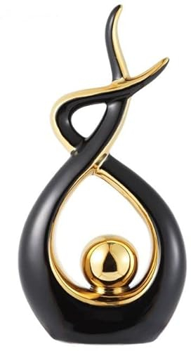 CESTATIVO Statue en Céramique, Sculpture Moderne, Décoration d'art Abstrait, Décoration de Table pour Salon, Chambre à Coucher, Salle à Manger, Bureau (Noir et Or, Grand)