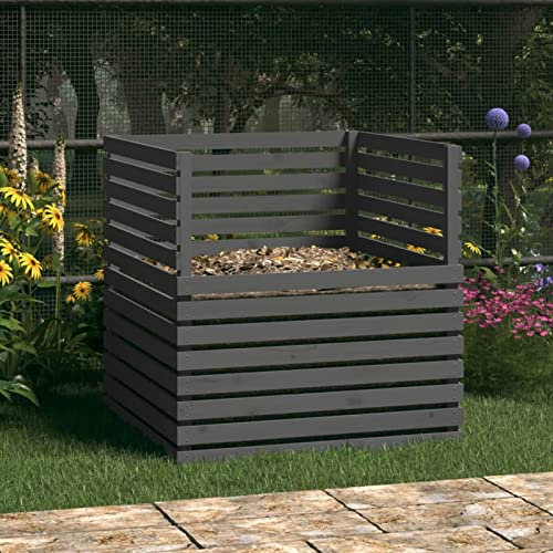Chusui Compostiera Grigia 100x100x102 cm in Legno Massello di Pino,Compostiera,Composter da Giardino,Compostiera da Cucina