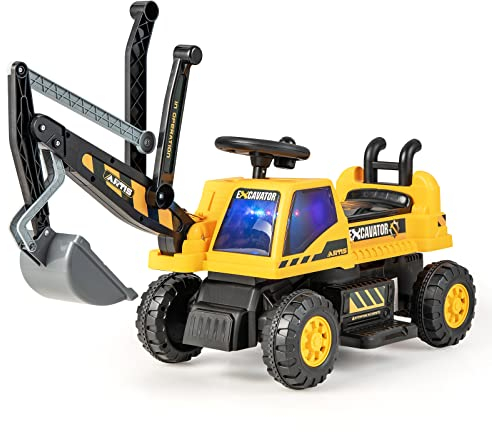 GOPLUS Excavadora eléctrica Multifuncional de 6 V con Cargador, Pala Flexible y Espacio de Almacenamiento Oculto, Excavadora Infantil con Luces LED, música y claxon, para niños a Partir de 3 años