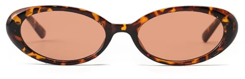 Ggpyyon Occhiali da sole ovali retrò per donne uomini alla moda piccoli occhiali da sole ovali anni '90 occhiali da sole vintage sfumature, Leopardo/Marrone, Small