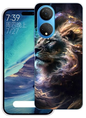 WUACYEAMING Carcasa para Móvil Compatible con Honor X7 Funda Ultrafina Delgado Cover Transparente Suave TPU Silicona Antigolpes Anti-arañazos Bumper Caso para Case-(León)