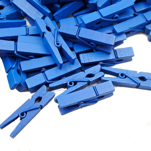 Yurosiay 100 Stück Bunt Holzklammern 3.5cm Klein Holzklammern Mini Holzclips DIY Deko Klammern Holz Mini Wäscheklammern Holz Farbige Holzklammern für Fotos Postkarten Briefen Basteln Blau
