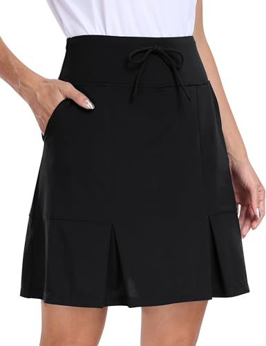 MoFiz Ladies Tennis Skirts with Shorts Athletic Golf Skort High Waisted Mini Pleated Skirt Running Workout Active Sports Skirts Pockets Black US Size XL