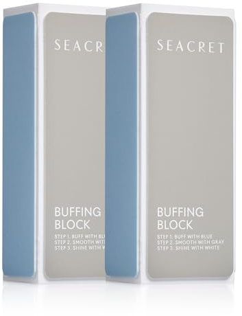 SEACRET Nail Buffer Block - 3-Way Salon Shine for Natural Nails, Smooths Ridges & Buffs to Glossy Finish Without Polish - Korean Made - Manicure & Pedicure, Pack of 2