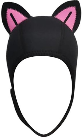 kowaku Cuffia da Sub con Orecchie di Gatto, Cuffia da Nuoto, Cappuccio da Muta in Neoprene, Cappuccio da Snorkeling per Uomo E Donna, Nero Rosa