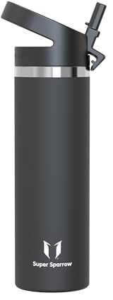 Super Sparrow Water Bottle Insulated - 750ml - Wide Mouth Metal Bottle - Wide Mouth SwivelSip Flask - BPA Free, Leak Proof - Ergonomic Straw Water Bottles for Work, Gym, Travel, Sports