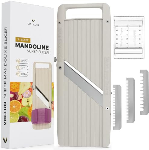 Vollum Breiter japanischer Mandolinenschneider für Küche - Professioneller Hobel Gemüseschneider mit austauschbaren Edelstahlklingen - Lebensmittel Manueller Hobel Handheld Mandoline Slicer