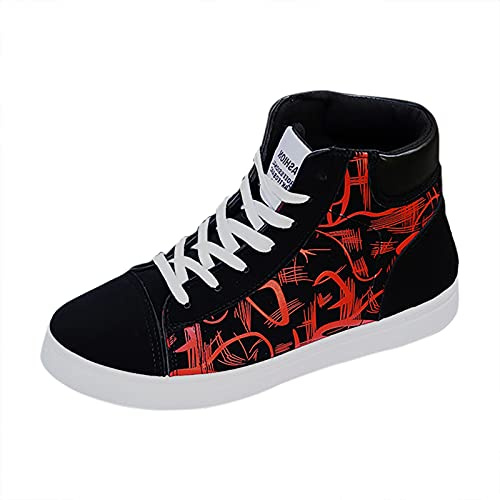 Canvas höga toppar män, hightop träningsskor män män herr extra bred passform slip-on skor vardagliga loafers gym träning fritid mode basket sko skridskor män, Röd, 40 EU