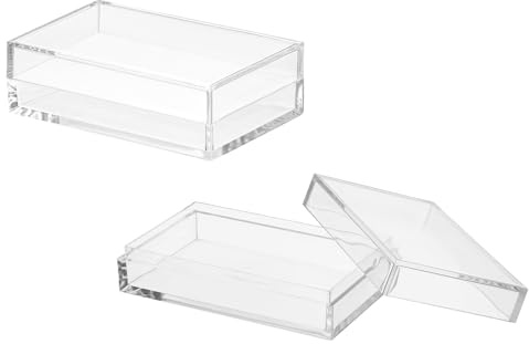 YELARXI Acrylic Box with Lid, 3.94 x 3.94 x 1.18 in Acrylic Display Case Plastic Square Cube Container Storage Holder Stackable Bins for Cosmetic Collectible Candy Jewelry(2 Pack, Clear)