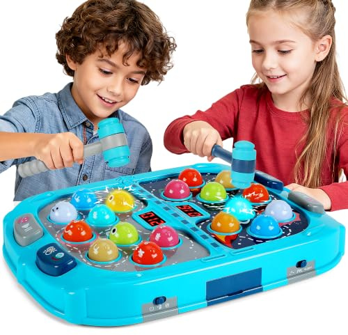 Guffawz Whack-a-Mole Game for Kids, Juego de Golpear Topos con 18 Objetivos Luminosos, 2 Martillos, 3 Modos, 9 Niveles, Luces y Sonido, Juguete para Niños +3 Años
