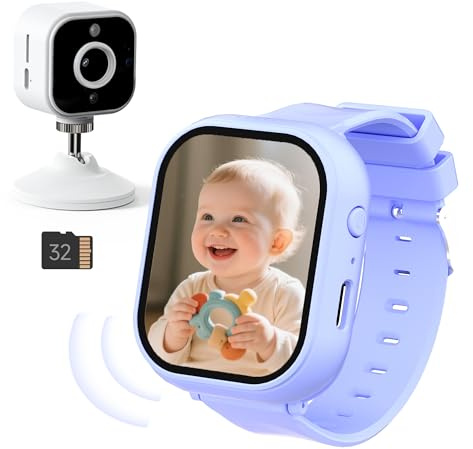 NUOTUN Wearable Baby Monitor with Camera and Night Vision (Watch Included), 1080P HD Baby Camera Monitor, No WIFI, Secure 2.4GHz, 2-Way Audio, Cry Detect, Temp Sensing, Alarm & Lullabies, 32G Card