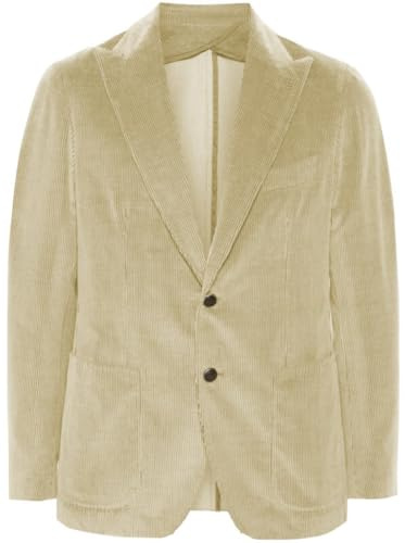 Leader of the Beauty Giacca da uomo in corduroy slim fit, con bottone, blazer formale per abito da lavoro, classico, business, per matrimonio e smoking, Beige, 3XL