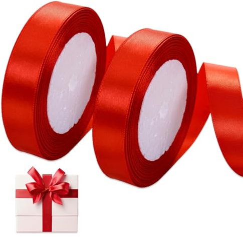YUVKIN Cinta de Satén para Envolver Regalos, Cinta Navideña, Cinta Roja, Cinta de Raso, Lazo Rojo para Decoración de Bodas, Navidad, Fiestas de Cumpleaños y Regalos (44 metros) (20mm) (Rojo)