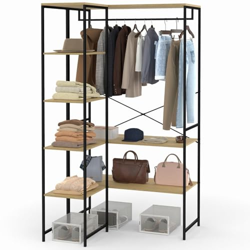 IDMarket - Modularer Eckkleiderschrank mit doppelter Garderobe B. 90/123 cm DETROIT Industriedesign