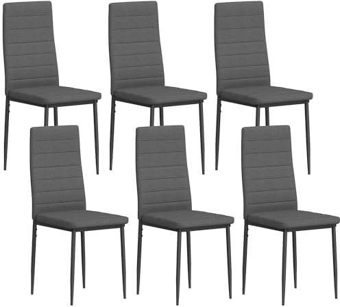 HOMCOM Pack de 6 Sillas de Comedor Modernas, Sillas de Cocina Tapizadas en Lino Sintético con Respaldo Alto y Patas de Metal, para Salón, Gris