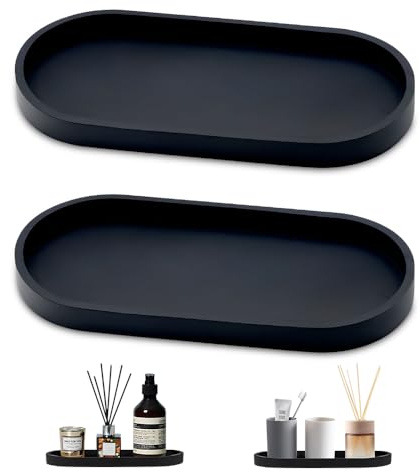HMCEY 2 Piezas Bandejas para Baño Decorativos 25X11X2 cm,Ovalada Bandeja para Perfumes Tocador,Antideslizante Bandeja de Silicona Pequeña,Bandejas Porta Velas,Bandejaes de Almacenamiento de Cosméticos