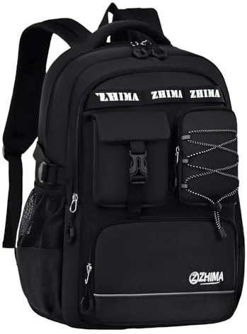 Amythe Schulrucksack Jungen Teenager, Rucksack Schule Gymnasium Oberstufe Schulranzen mit Reflektoren für 15.6 Zoll Laptop, Wasserdicht Schulranzen für Schule & Reisen, Schwarz