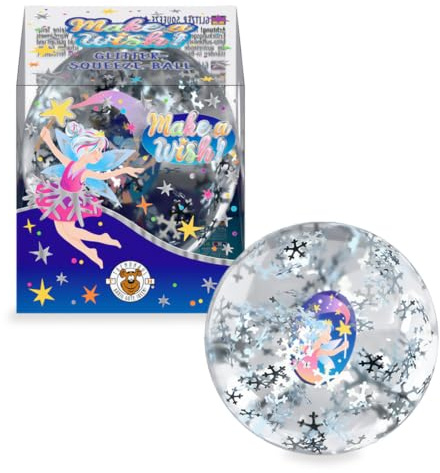 TRENDHAUS 968944 – Make a Wish Glitter Squeeze Ball, ca. 6 cm, squishy-boll med snöflingor-konfetti, stressboll för barn och vuxna