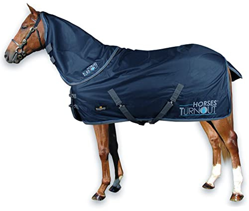 Horses, Coperta da Paddock per Cavallo Turnout, Impermeabile, con Il Copricollo Removibile, Resistente, con Cinghie ad Incrocio, Blu 135 cm