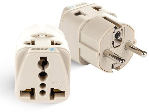 OREI USA to Europe (Schuko) (Type E/F) Travel Adapter Plug - 2 in 1 - CE Certified - RoHS Compliant - 2 Pack - White Color (DB-9-2PK) (Beige)