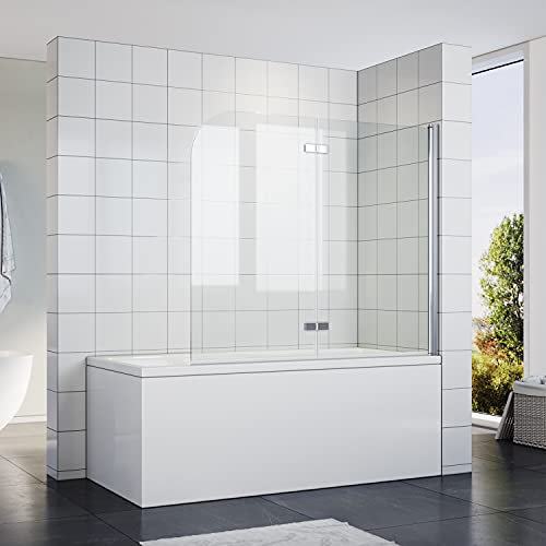 SONNI Parete Vasca da Bagno Doccia 120x140cm, Parete Vasca con Dispositivo Pieghevole a 180 °, Vetro Trasparente 6mm per Vasca da Bagno, Schermo Doccia per Vasca