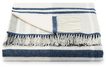 LuckyBlankets Mailand Wolldecke 140 x 200 cm Premium Qualität - Kuscheldecke Sofa - Dicke sofadecke (Blau)