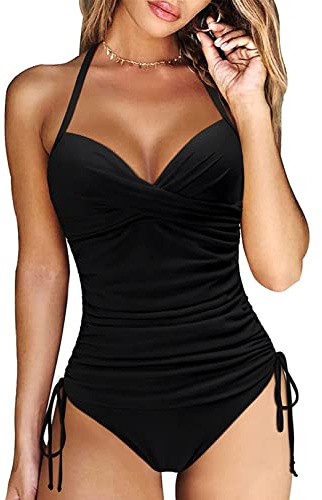 Yutdeng Tankinis Mujer Traje de Baño 2 Piezas Bañador Reductor Vientre Plano Bikini Push Up con Aros con Tanga Tankini Cuello V Correas Laterales Bañadores Deportivos Mujer Natacion