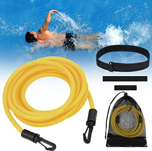AMFUN Schwimmgürtel Pool, 4M Schwimmtraining Gürtel, Pool Schwimmgürtel Einstellbare, Schwimmhilfe Gurtel, Schwimmwiderstand Gürtel für Erwachsene Schwimmingpools Widerstandstraining-Gelb