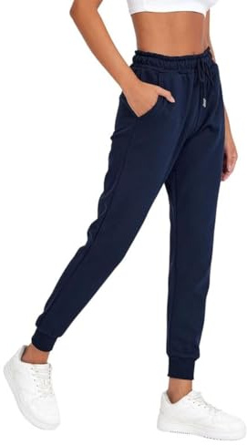 COMEOR Women's Jogging Bottoms, Ladies Joggers, Sports Yoga Trousers, Long Cotton Training Jogging Pants, Loose Sweatpants with Elastic Waist, Tapered Leg (Cuffed) and Drawstring, Slim fit Dark Blue