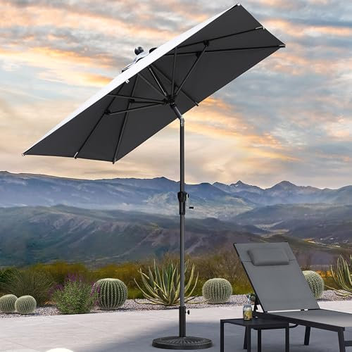 PURPLE LEAF Parasol de Jardin Exterieur Inclinable 200 x 200 cm, Parasol Droit Carré avec Manivelle Mât Central en Aluminium Toile Protection UV pour Balcon Terrasse Patio, Gris clair