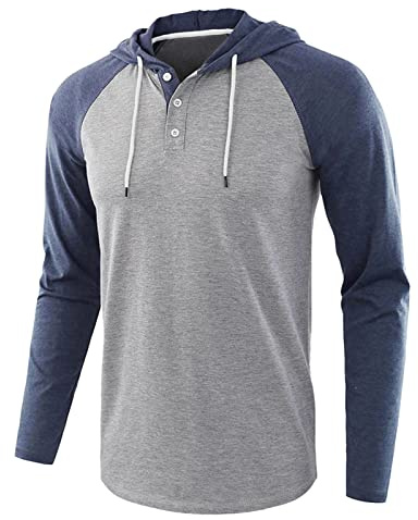 Buetory Mens Casual Lightweight Raglan Long Sleeve Active Sports Henley Jersey Hoodie Shirts Outdoor Running Baseball T-Shirts Tops Navy
