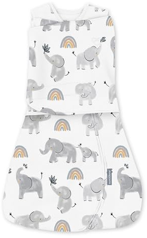 Ingenuity SwaddleMe Arms Free Umwandelbarer Baby Pucksack, Größe 3-6 Monate, 6,4-8,2 kg, Ärmchen gepuckt oder frei, 1,0 TOG - Happy Elephant
