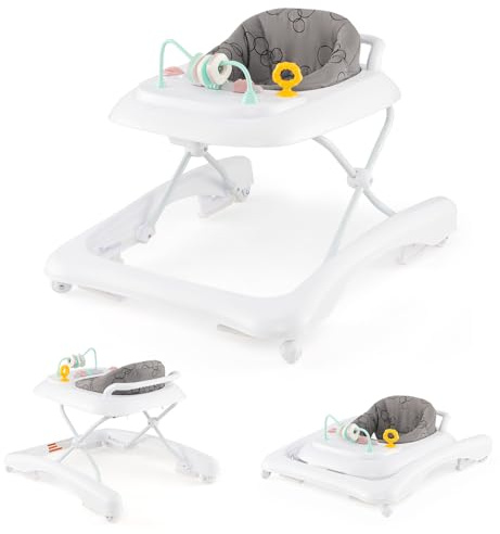 GOPLUS Baby Walker, 2-i-1 gåstol och skjutvagn med hjul, rullskydd, justerbara höjder och lekplatta, gåvagn som är fri för spädbarn i åldern 6–14 månader (grå)