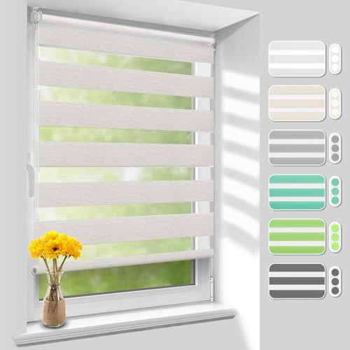 Homland Doppelrollo Klemmfix ohne Bohren B85 x H200 cm(Stoffbreite 80cm) Leinen, Duo Rollo, Rollo Klemmrollos lichtdurchlässig & verdunkelnd, Verstellbar Fensterrollo Sonnenschutz