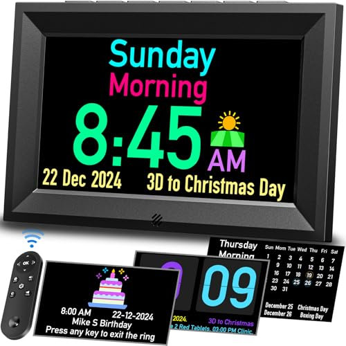 GOLOZA Dementia Clock, Day Date Digital Clock with 7'' Large Clear Digital Display, Voice Chime, Auto DST, Auto Dimmable, Alarms & Medicine & Birthday & Holiday Reminders Clocks for Seniors Elderly
