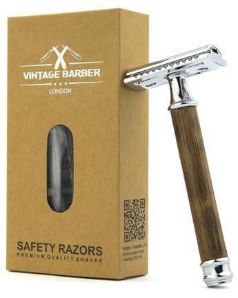 Rasierhobel mit Bambusgriff für Damen und Herren, doppelschneidig, passend für alle DE-Rasierer, umweltfreundlich, nachhaltig und langlebig, plastikfrei VINTAGE BARBER LONDON